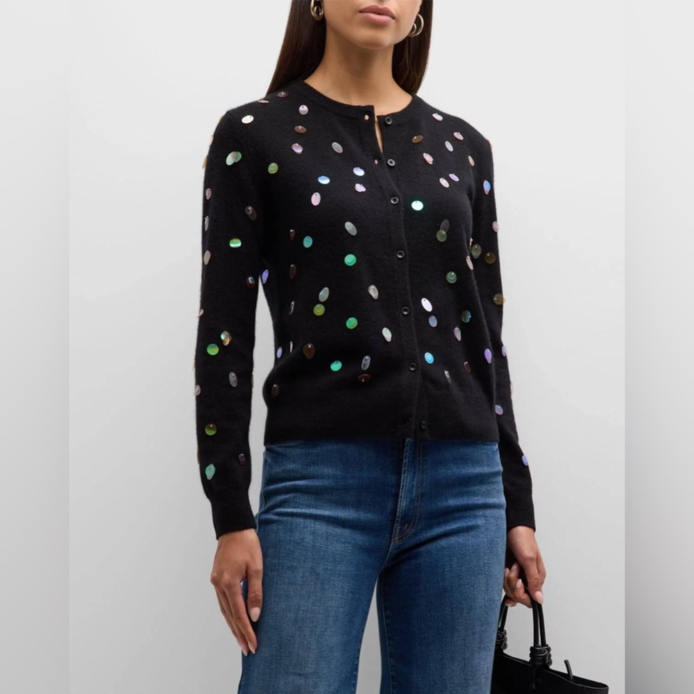 NWOT LINGUA FRANCA 100% Cashmere Beautiful Cardigan with Colorful Sequins SZ M